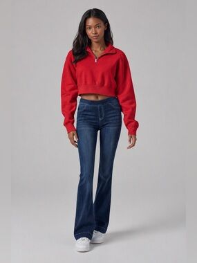 Blue Dark Wash Pull On Flare Ultra Stretchy Denim Jegging Long Jeans